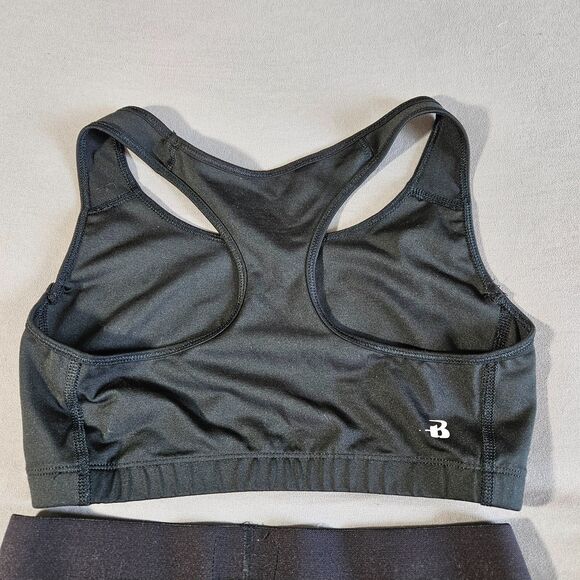 Badger Sport Women Bra & Boy Shorts Set Size M Black Activewear Gym Logo Stretch - Picture 10 of 16